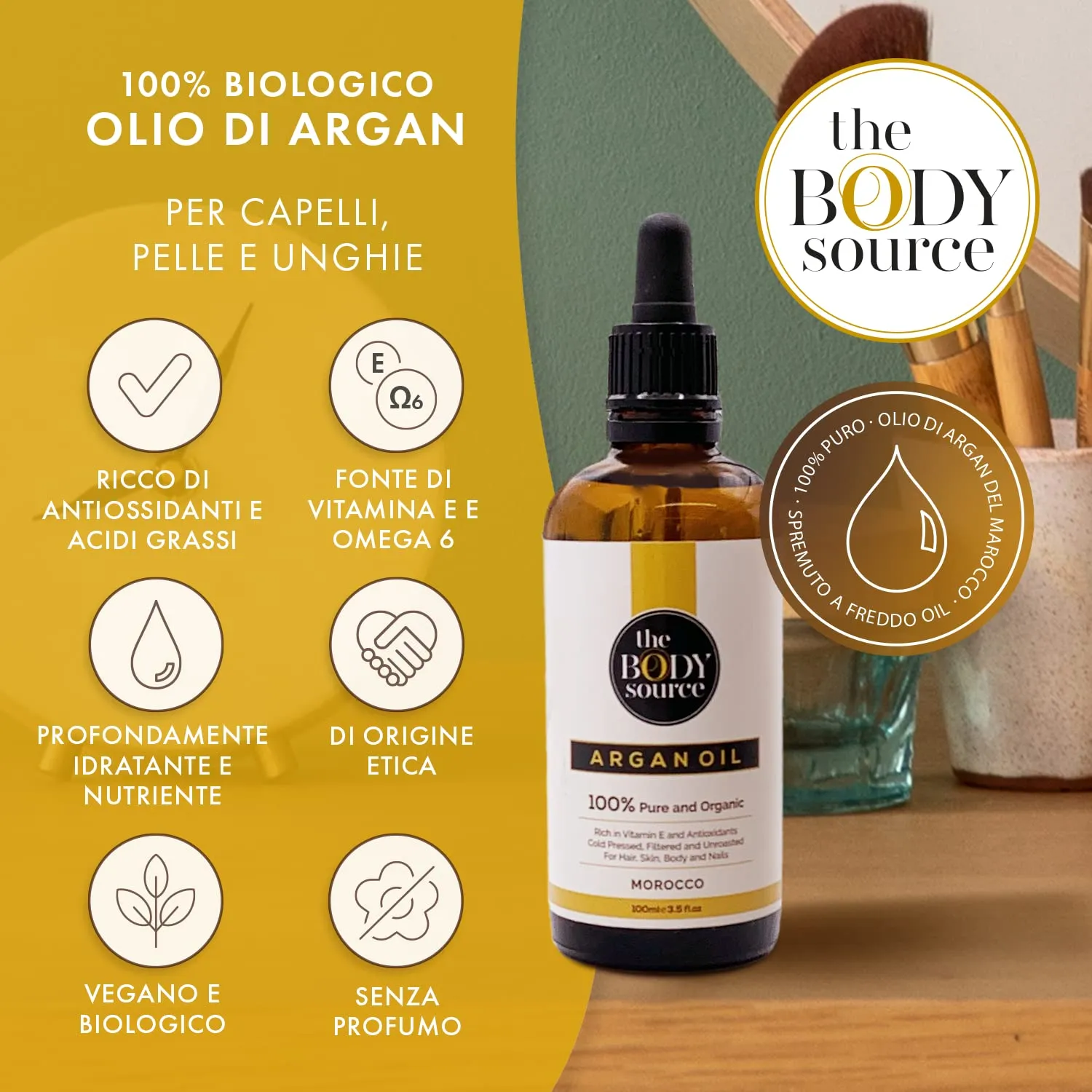 The Body Source Olio Argan Puro Multiuso Idratante