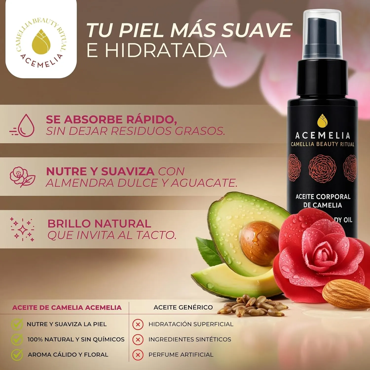 Acemelia olio corpo camelia 100 ml pelle secca