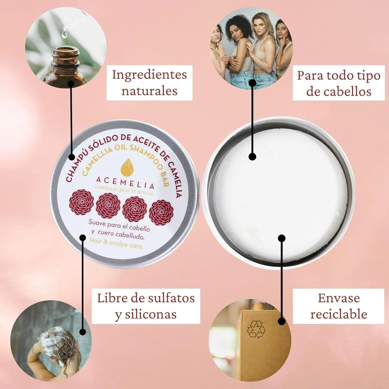 Acemelia shampoo solido camelia 70 g in lattina